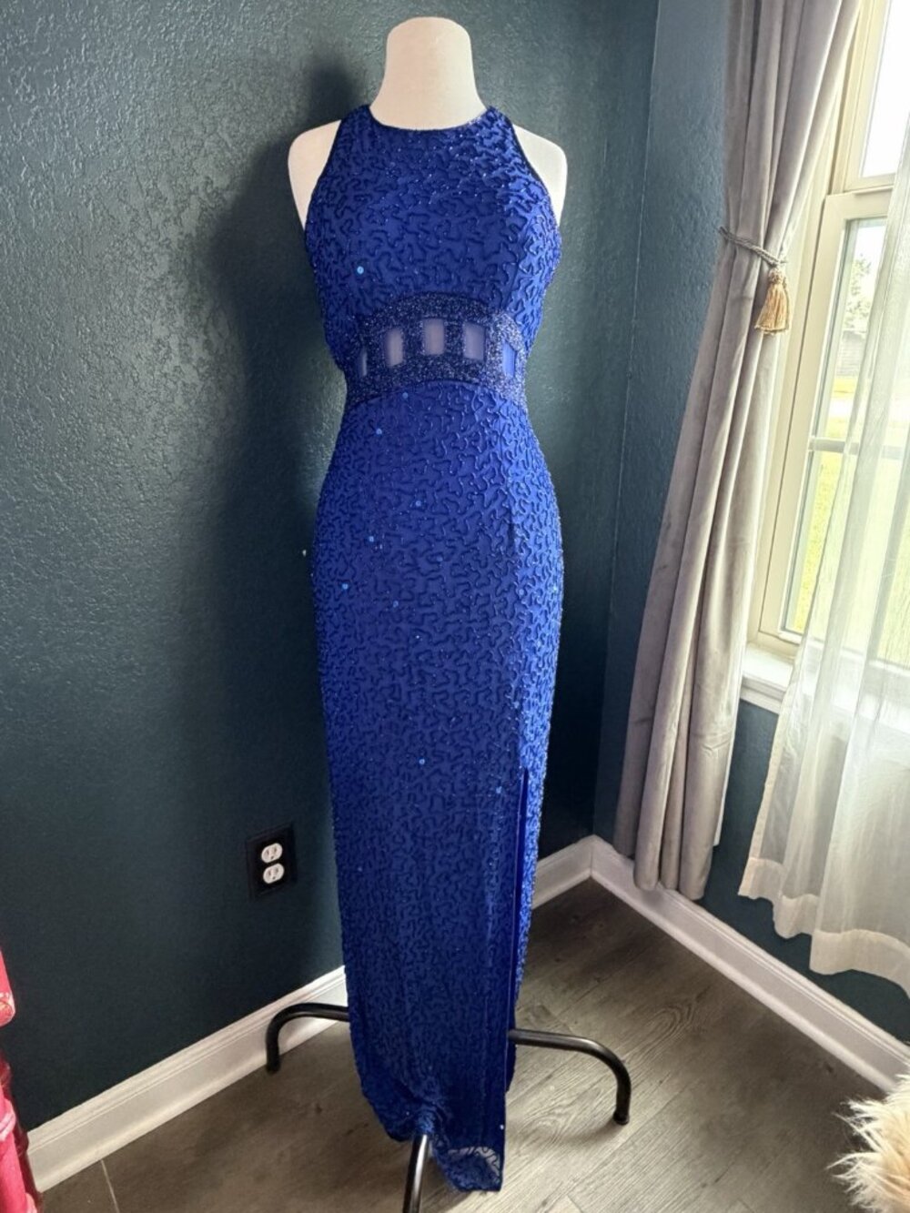 Andretta Donatello Vintage Sz M Royal Blue Beaded Gown 100% Silk Prom HoCo